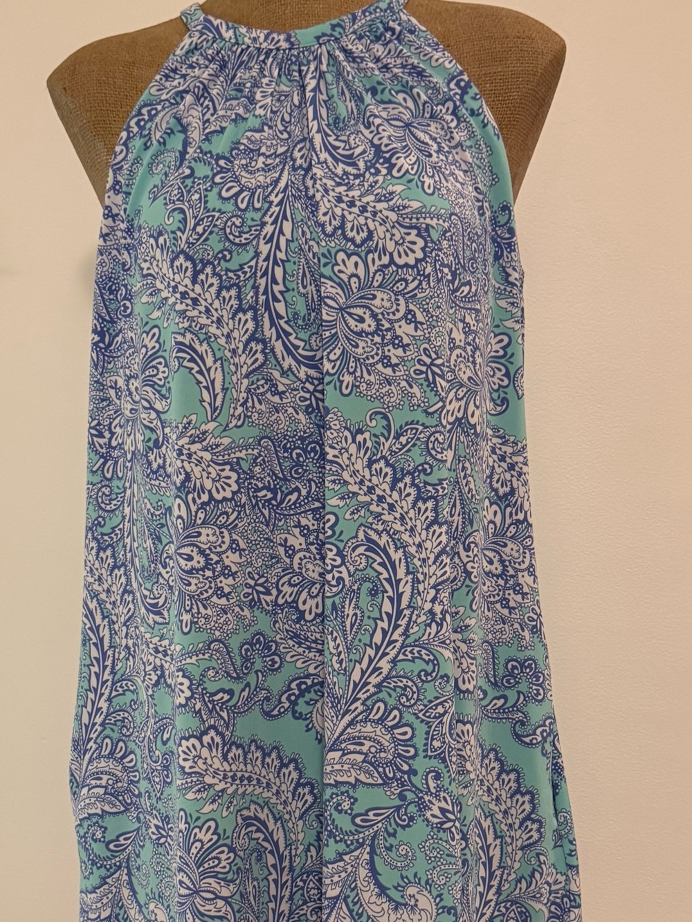 Cynthia Rowley Blue, Turquoise & White Paisley Halter Cover-Up